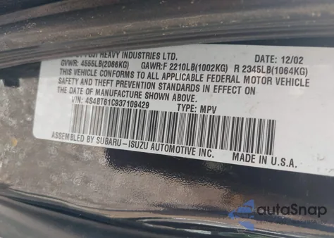 2003 Subaru Baja from USA, damaged, VIN 4S4BT61C937109429